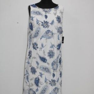 American Living Womens 16  White Blue Floral Dress